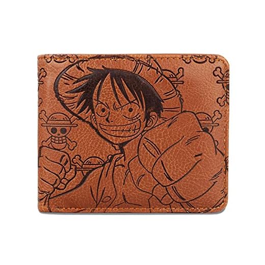 Roffatide Anime Carteras Hombres Cartera Fina de Piel Sintética Cartera Corta Plegable Tarjetero Cartera Marrón A