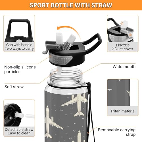 Botella de agua para escuela y viajes con estampado de avión 4