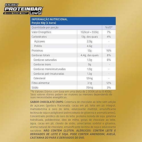 Kit Barra de Proteína Exceed Protein Bar Lowgi Choco Chips C/ 2 displays c/ 24 barras de 40 g