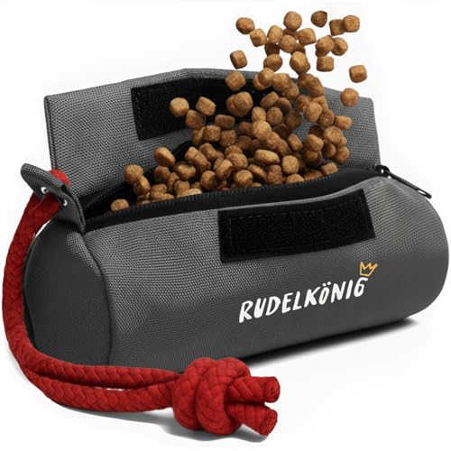 Rudelkönig Futterbeutel für Hunde - Apportierdummy zur Hundeerziehung - Robuster Trainingsdummy für Leckerlies (Grau)