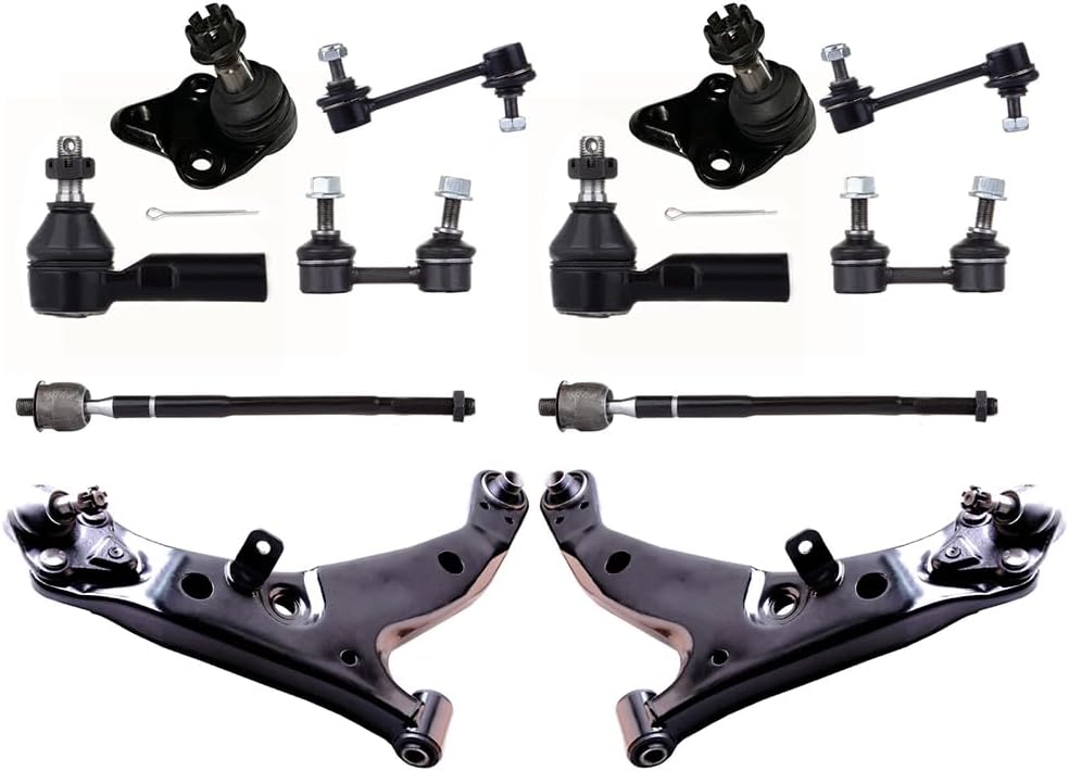 ASAPE 12 Pcs Suspension Kit - Fit 1996 1997 1998 1999 2000 2001 2002 for Toyota Corolla, Include - Front Lower Control Arm Ball Joint Inner and Outer Tie Rod End Sway Bar End Link OE# K80335 K80336