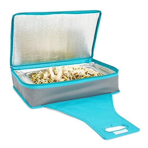 Casserole Dish Carrier - Rectangle Insulated Thermal Food Carrier for Lunch, Lasagna, Potluck, Picnics, Vacations - Teal and Grey, 16 x 10 x 4 inches