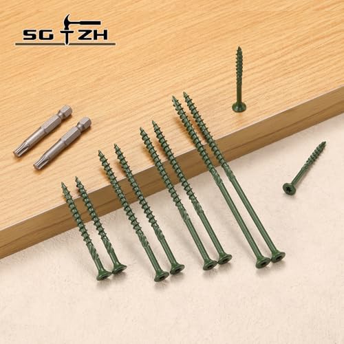 Image of #8 x 1 Inch Deck Screws (2350Pcs) 10lb. Carbon Steel, Green, Flat Head, Rust Resistant epoxy Coated, with T25 Star Bit