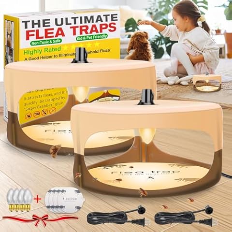 Flea Traps for Inside Your Home,Sticky Flea Trap,Flea Treatment with Light Refills and Sticky Pads,Upgraded Electronic Flea Trap,Flea Bombs for Home,Flea Killer for Home(2 Pack) Cover