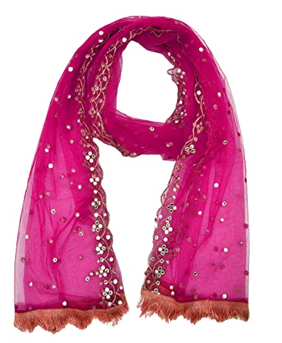 YOUTHQUAKE-Plastic-Mirror-Net-Dupatta-for-Womens-Girls-With-Fancy-Cut-Design-with-Lace