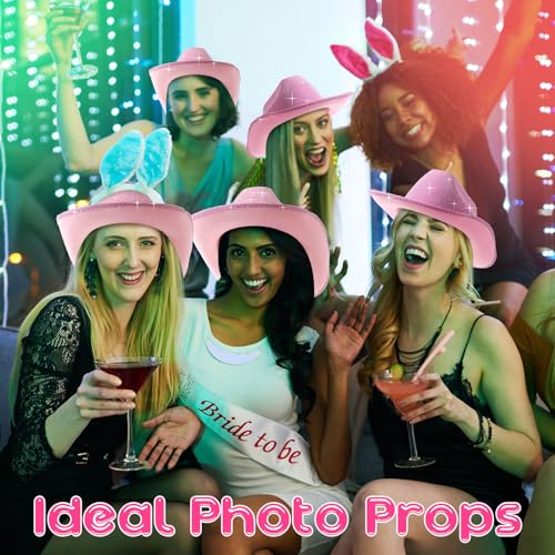 Image of Coume 12 Pcs Sparkly Adults Cowboy Hat and Bandanas Women Men Western Glitter Cowgirl Party Hats with Adjustable Drawstring