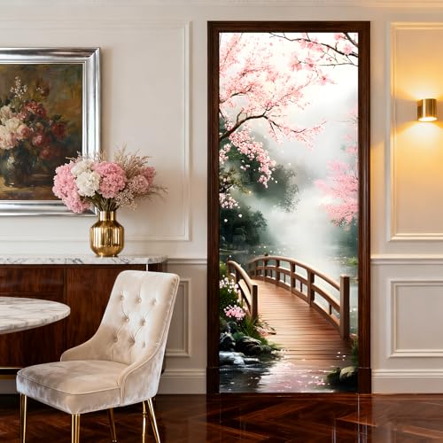 Image of Nuxovilar Cherry Blossom Door Stickers Peel Stick PVC 30.3x78.7 in