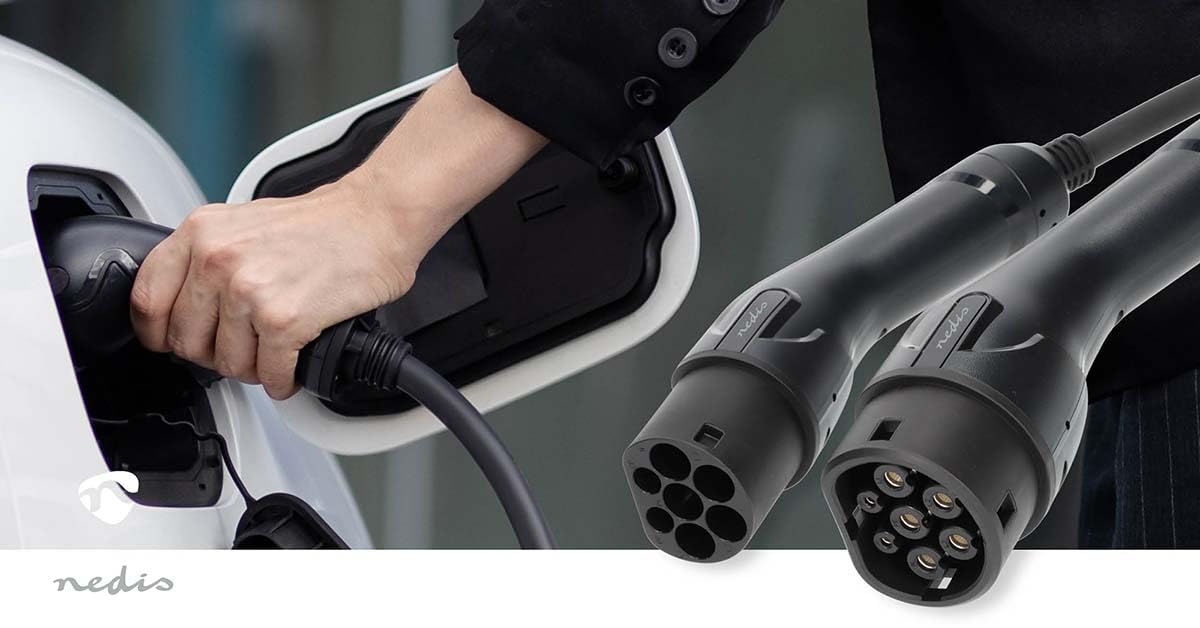 NEDIS Câble pour véhicule électrique - Cable Type 2-16 A - 11000 W - 3 phases - 5 m - Noir - Emballage en carton