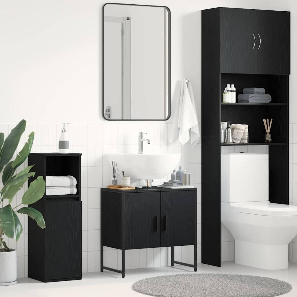 Armadietto da bagno in rovere nero, 60 x 33 x 60 cm, in legno, design moderno, con 2 ante, spazio per bagno, WC, corridoio, salvaspazio