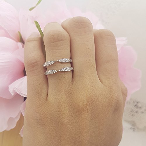 0.22 Cttw 14K Solid Gold Round Diamond Anniversary Wedding Band Guard Double Ring 1/4