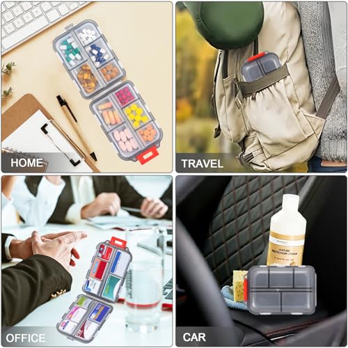 Image of Large Travel Pill Organizer, 10 Compartments Small Portable Pill Case with 189 Medicine Labels, Compact Medicine Storage Box for Purse, Pocket, Airplane, Travel, Nurse Daily Use 3 Pack
