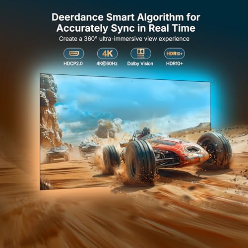 Image of deerdance Smart TV LED Backlight with HDMI2.0 4K60Hz Sync, LED Strip Lights & App Controlled Color Changing for 55-65 inch TVs.