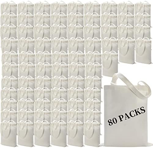 YOUKE OLA 80 Pieces Sublimation Canvas Tote Bags Blank Sublimation Tote Bags Grocery Bags for Decorating and DIY Crafting, White