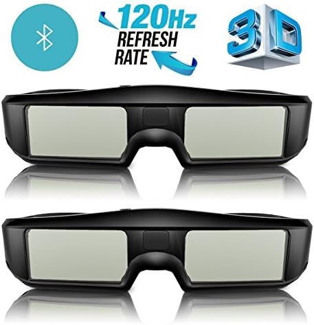 ExquizOn 3D Glasses 2 Packs 120Hz Active Shutter Rechargeable Lightweight for All Ultra-Clear Hd Ready Bluetooth 3D TV Sony, Panasonic, Sharp, Toshiba, Mitsubishi, Samsung
