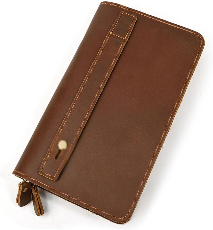 Retro Men's Handheld Wallet Mad Horse Skin Layer Zipper with Multiple Heading Layers of Genuine Leather