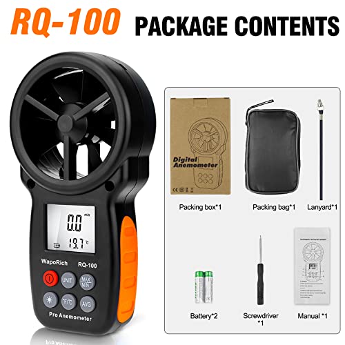 Handheld Anemometer, Air Flow Velocity Wind Speed Meter Measurement With Lcd Backlight, Wind Chill Indication For Hvac Cfm,Drone Flying, Wind Temperature(℃/℉) -Rq-100（Orange） #TOP6