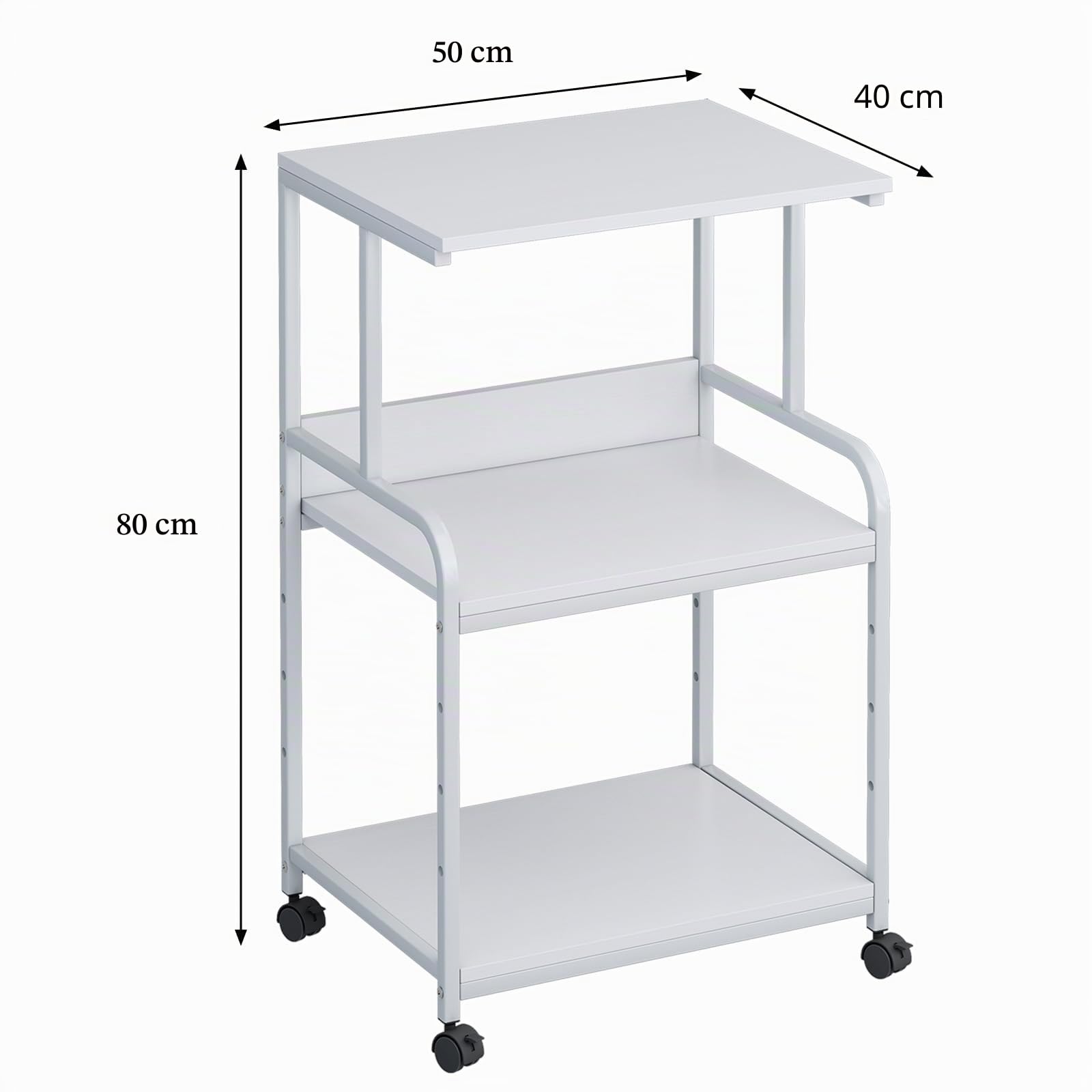 Support d'imprimante 3 étages avec roulettes - Chariot métal - Étagère bureau, maison, école - Armoire fax, photocopieur, scanner (blanc pur)