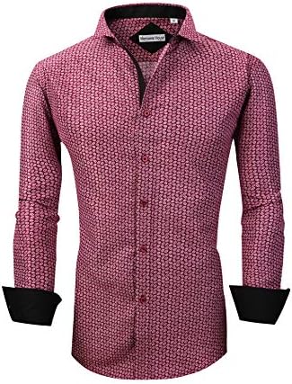 Mens Dress Shirts Long Sleeve Regular Fit Printed Button Down Shirts