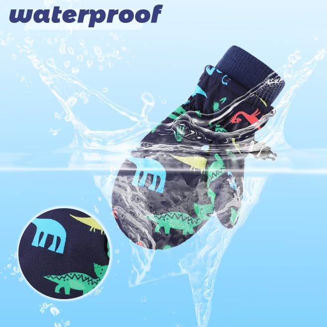 Image of Urban Virgin Toddler Winter Gloves Kids Waterproof Snow Mittens Baby Mittens Boys And Girls Cuffed Snow Gloves D-NavyblueDino M(3T-5T)