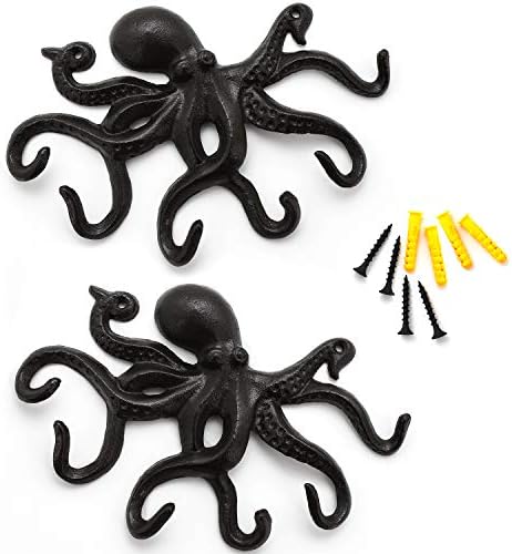 ChasBete Coat Hooks Wall Mounted Key Holder, Retro Octopus Towel Hooks for Bathrooms, Heavy Duty Wall Hooks Decorative- 2Pcs