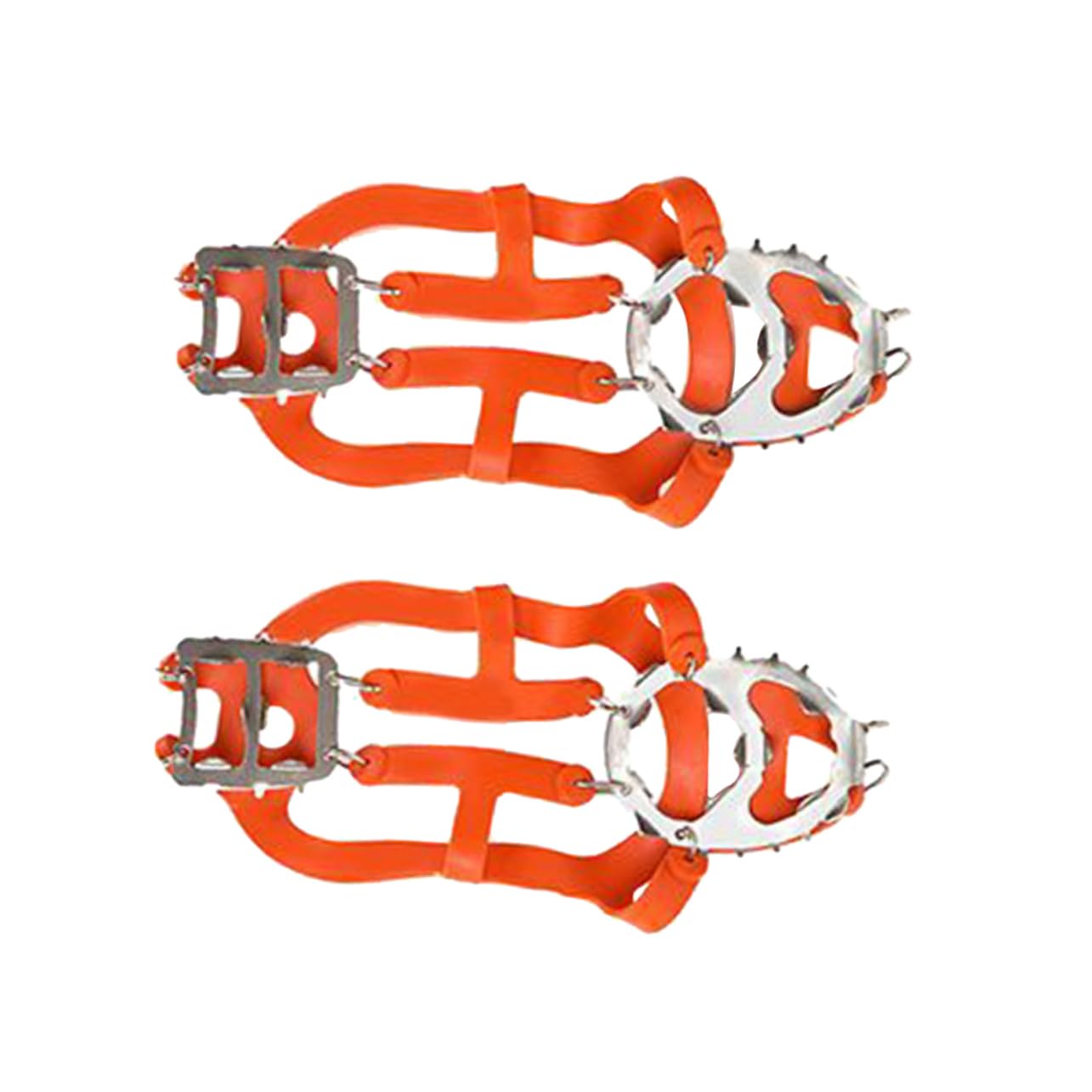 DEARMAMY 1pair Teeth Ice Cleats for Shoes Heavy Duty Crampons Spikes for Ice and Snow Traction Easy to Use for Hiking Climbing and Activities Orange