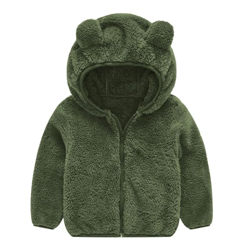 Kids Girls Fleece Warm Thicken Jacket Coat Hooded Bear Ear Zipper Outerwear Winter Windproof Solid Color Jackets Clothes