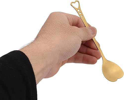 Miniatura 5 de 2 cucharas de café para postre, diseño en forma de corazón, cuchara de metal para revolver té y postre, bebidas helados (dorado)