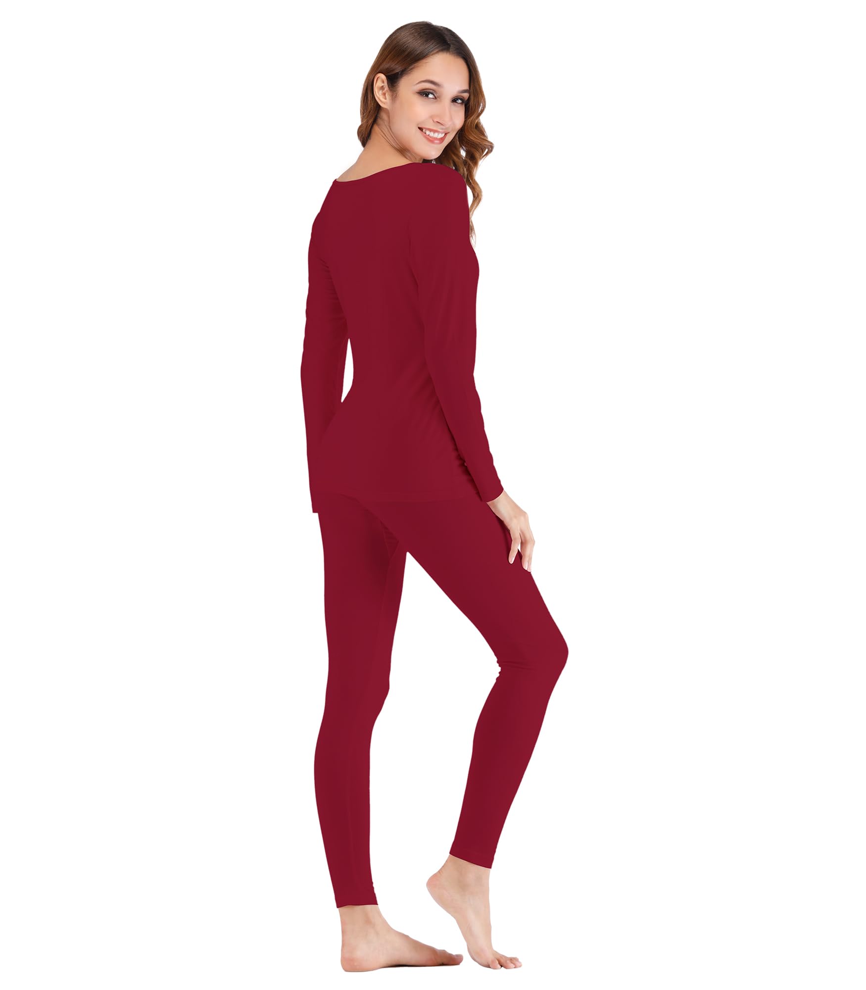 WiWi Biancheria intima morbida da donna termica, set pigiama super caldo strato base top pantaloni pigiama viscosa di bambù S-3X