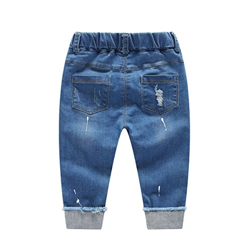 KIDSCOOL SPACE Baby Ripped Jean,Toddler Elastic Distressed Waist Denim Pants2