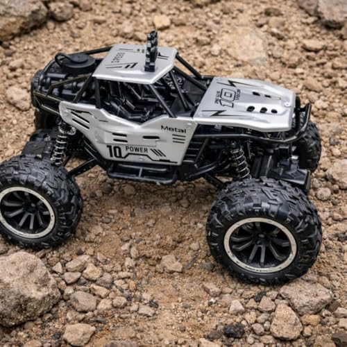Image of Offroader Rock Crawler - Rechargeable Remote Control Car Toy with LED Smoke Effect and Anti-Slip Tyres| 1:18 Scale | Off-Road RC 2WD Monster Truck Gift for Kids Boys and Girls Age 4-12+ (Black)