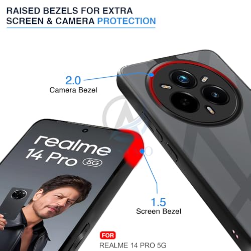 Image of AESTMO Realme 14 Pro 5G Back Cover | 360 Protection | Crystal Clear Hard Back Transparent | Bumper Case for Realme 14 Pro 5G (PC+TPU, Black Bumper)