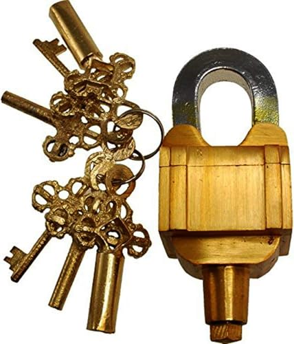 PARIJAT HANDICRAFT Belle lucchetti in ottone funzionale con due chiavi Pad Lock (Tricky-Lock-Ottone-035)