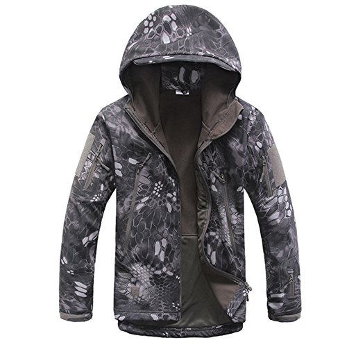 Eglemall Men's Outdoor Hunting Soft Shell Waterproof Tactical Fleece Jackets (XXL, Python Black)