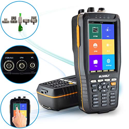 SUWOLF 1310/1550nm 22/20dB Mini 4 in 1 OTDR +VFL+OPM+OLS 4' IPS Touchscreen 60Km OTDR Tester Per Fibra Ottica/Riflettometri Ottici Di Domande Di Tempo Con SC(APC)+FC(APC)+FC a LC(APC) Adattatore