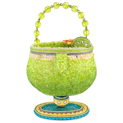 Mary Frances Salty Beaded Top Handle Handbag, Margarita Glass Novelty Purse, Cocktail-Themed Statement Bag, Green