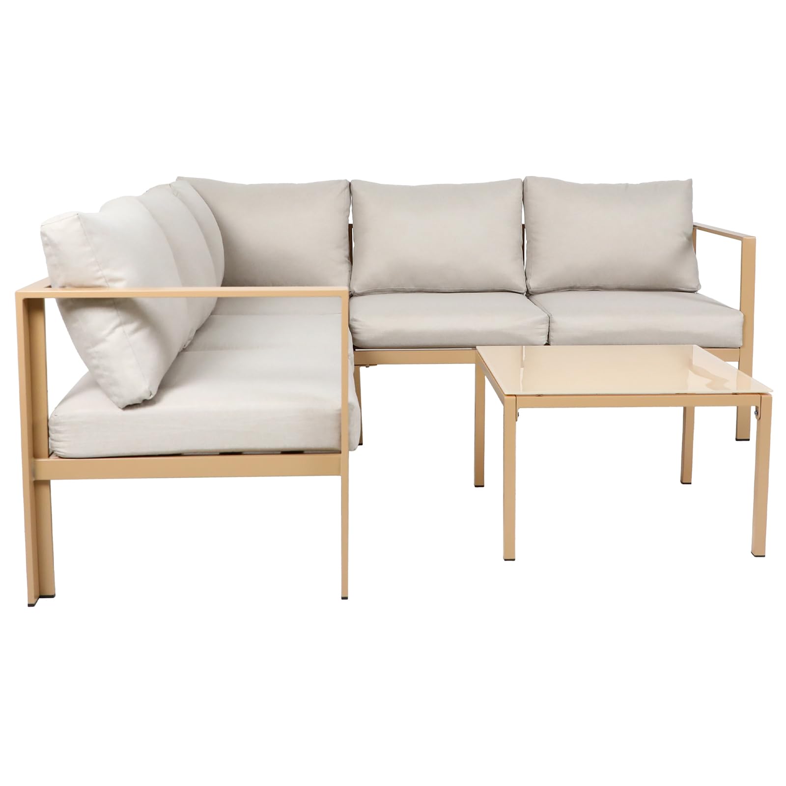 SVITA Missouri Gartenlounge 4-teiliges Outdoor Sofa Set aus verzinktem Stahl Ecklounge mit Tisch & Glasplatte 10cm Kissen für Terrasse Beige