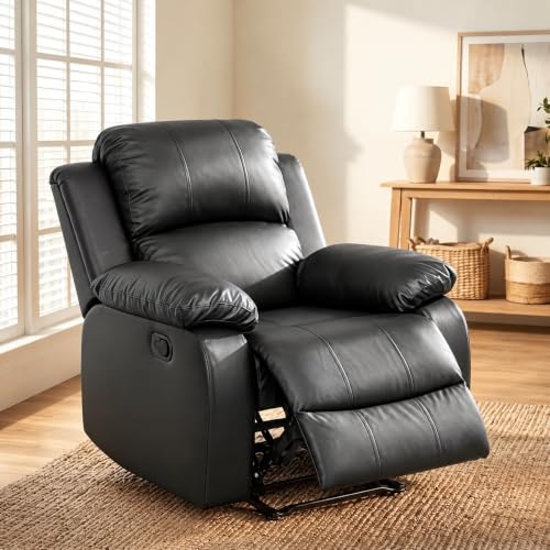 Image of Manual Leather Lounge Recliner Chair with Adjustable Backrest,Black