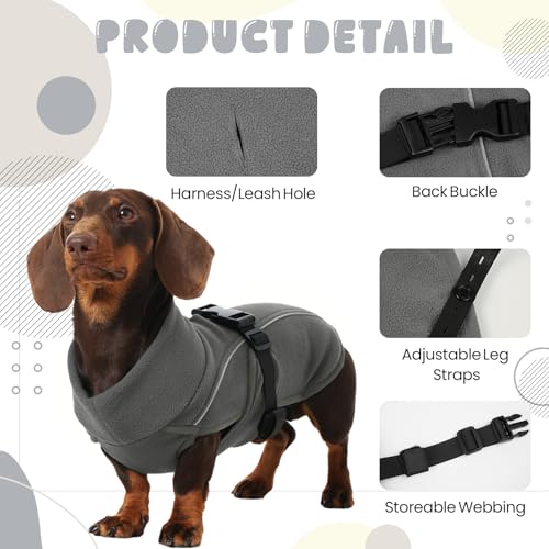 Hjyokuso Dackel Hundemantel L, Warmer Dackels Wintermantels, Warmer Wintermantel für Kleine Hunde, Verstellbare Hundejacke mit Hohem Kragen und Reflektierenden Streifen Grau