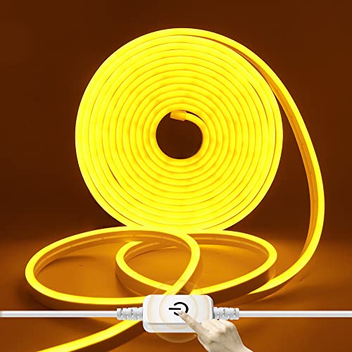 HEGEHE Dimmbar Neon LED Streifen, 12V 2835 LED Strip Wasserdicht Diffusion Silikon Neon Flex LED Lichtband Schlauch für Innen Aussenbereich Heim Küche DIY Deko (Gelb, 5M)