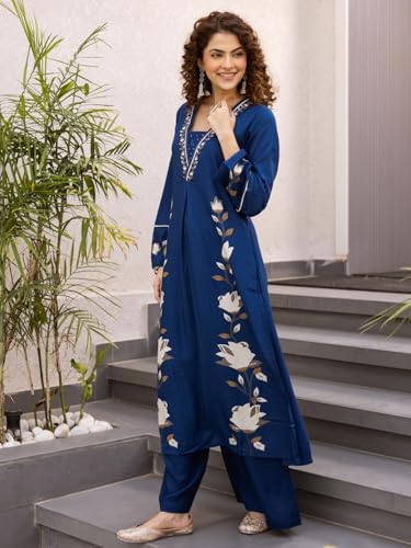Image of INDO ERA Women's Viscose Rayon Floral Printed A-Line Kurta & Palazzo Set