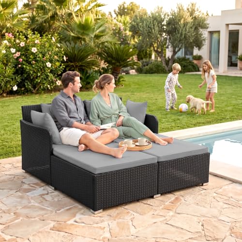 Image of BRISHI Outdoor /Pool Side /Garden /Balcony /Porch /Backyard /Terrace /Patio /Beach /Rectangular Sofa Sunbed Wicker and Rattan Daybed (Black /Purple)