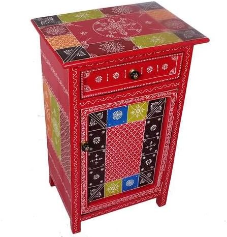 Rajasthan Hand-Painted Nightstand-End Table with Drawer