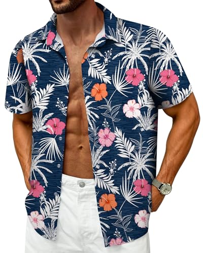 Image of Hawaiian Shirt for Men Tropical Shirts Summer Beach Button Down Short Sleeve Luau Aloha Floral Cruise Vacation Outfit 2026