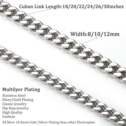 Krfy Silver Chain For Men Boys 18K Gold Plated 316L Stainless Steel Miami Cuban Link Chain For Women 10Mm Diamond Cut Mens Chunky Thick Cuban Link Chain Necklace 20 Inches #TOP6