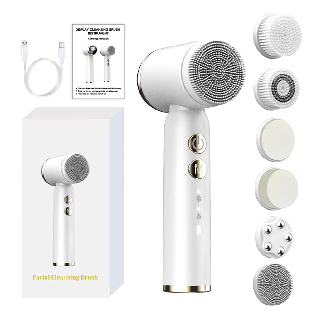 OBEST Brosse Nettoyante Pour Le Visage，Brosse Faciale Électrique Rechargeable avec 5 Têtes de Brosse étanches，pour Nettoyer Les Points Noirs, La Kératine, Le Massage Du Visage