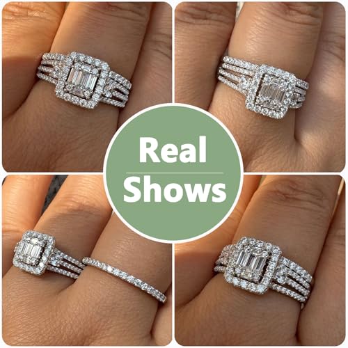 Newshe Jewellery Wedding Ring Sets for Her AAAAA Cz Engagement Band Rings for Women Emerald 925 Sterling Silver Size 5-104