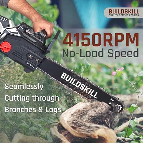 Image of BUILDSKILL Electric Chain Saw - 1800W Copper Motor | 16 inch Guide Bar | 4150 RPM No Load Speed |Quick Adjustment | High Strength Electric Saw for Wood Cutting