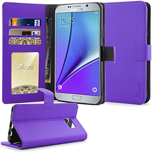 Note 5 Case, TAURI [Stand Feature] Wallet Leather Case with Stand, ID & Credit Card Pockets Flip Cover For Samsung Galaxy Note 5 - Purple