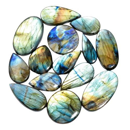 Natural Labradorite Gemstone- Healing Crystals for DIY Jewelry Making -Loose Natural Cabochon -Perfect for Crafting Unique Jewelry Designs Gift for Her, Mother and Wife (5 pcs, 25-35 mm)