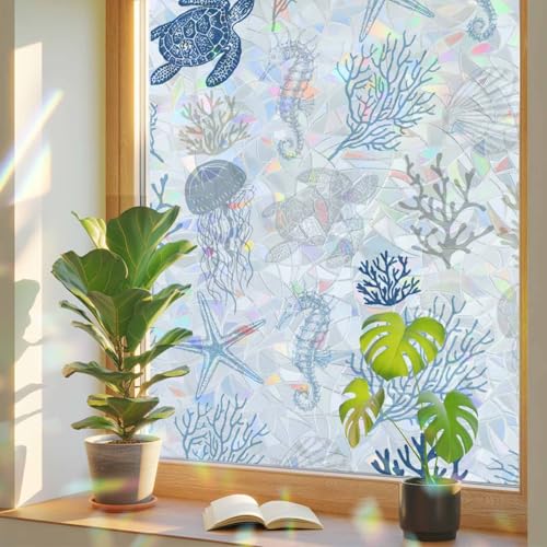 Vinilo adhesivo ventana efecto vidriera azul 17.7x78.7 in miniatura 1